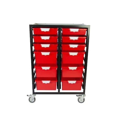 Storsystem Commercial Grade Mobile Bin Storage Cart with 12 Red High Impact Polystyrene Bins/Trays CE2102DG-6S6DPR